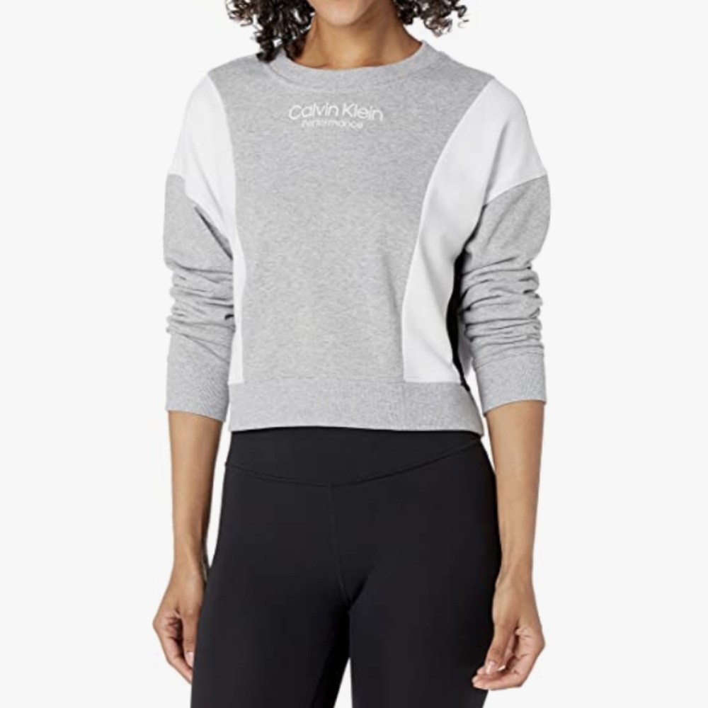 Calvin Klein Performance Long Sleeve Colorblock Crew Neck Crop Pullover Medium